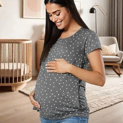 femme enceinte portant un T shirt allaitement gris