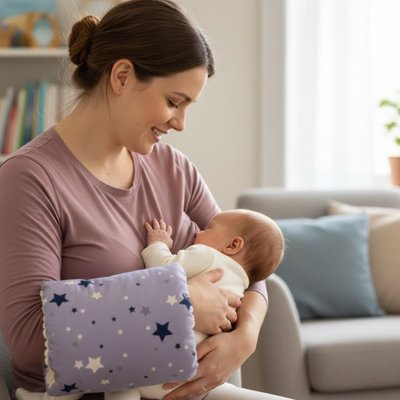 Maman qui allaite son bébé aider par un coussin d'allaitement